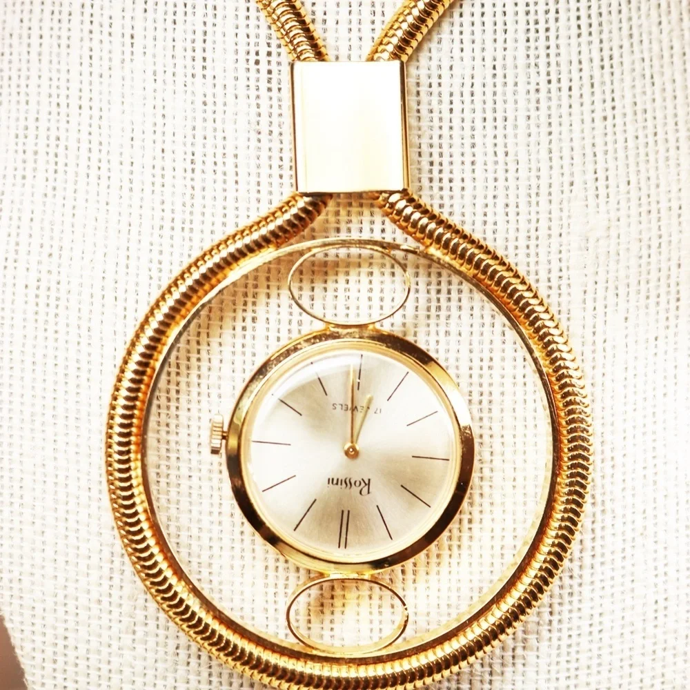 Vintage 1970s Rossini 17 Jewels Timepiece Necklace